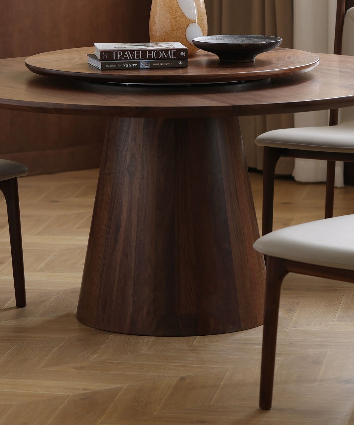 Mazonvintage-Prestige Workspace Black Walnut Wood Round Table