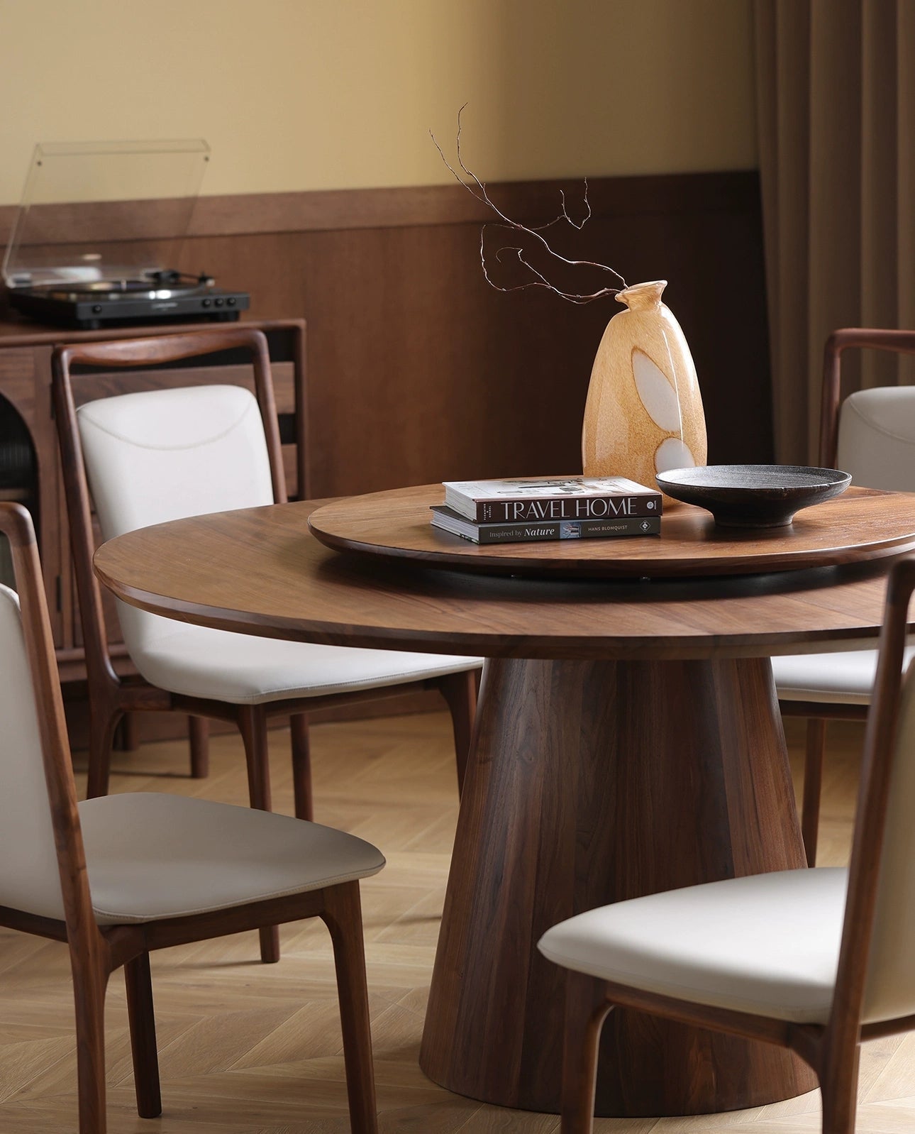Mazonvintage-Prestige Workspace Black Walnut Wood Round Table