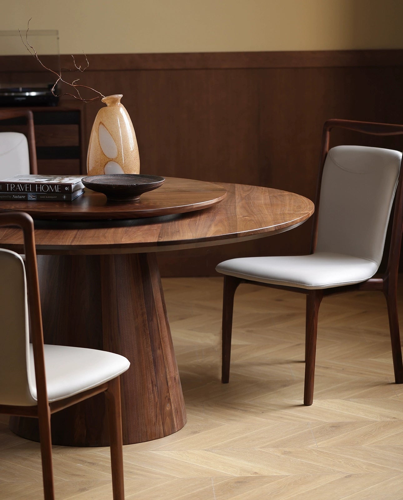 Mazonvintage-Prestige Workspace Black Walnut Wood Round Table