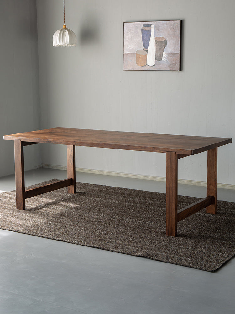 Mazonvintage-Fortify Rectangle Black Walnut Wood Table with H-Shape Legs