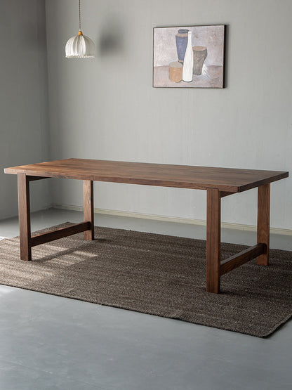 Mazonvintage-Fortify Rectangle Black Walnut Wood Table with H-Shape Legs