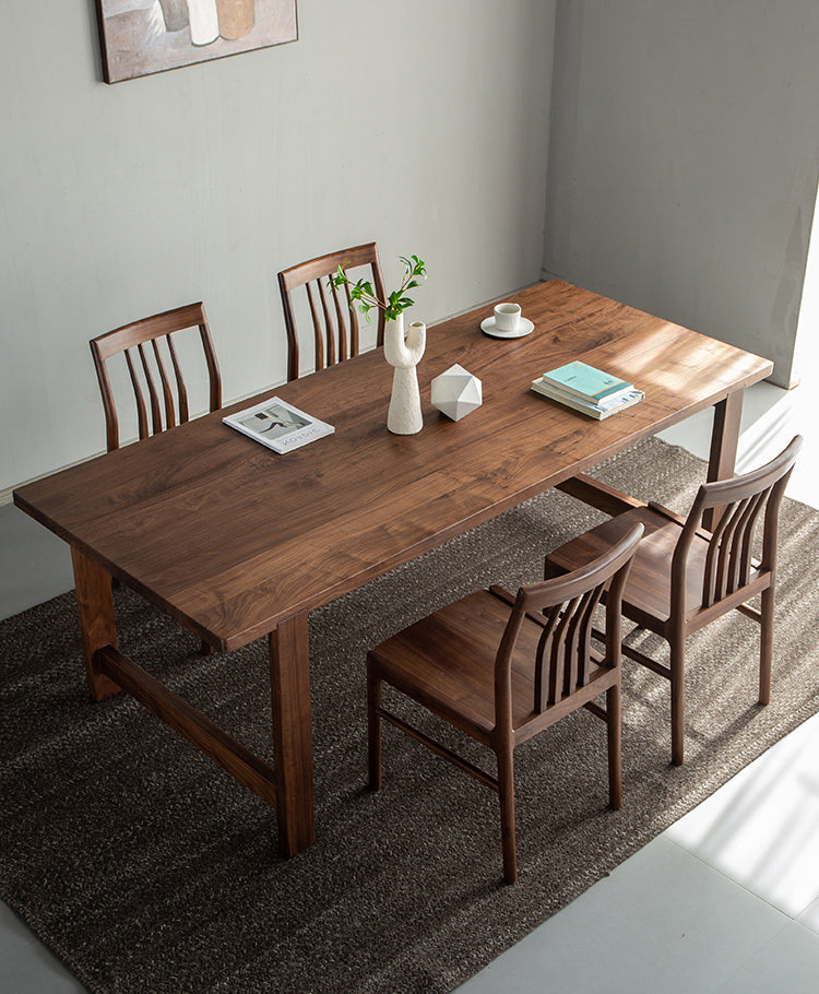 Mazonvintage-Fortify Rectangle Black Walnut Wood Table with H-Shape Legs