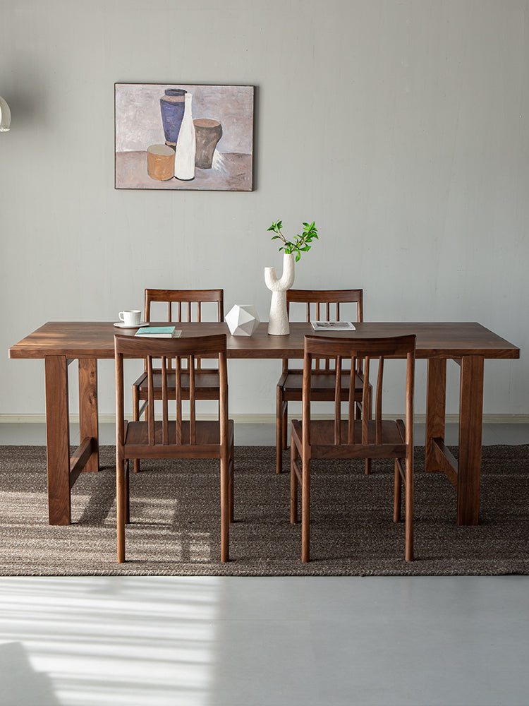 Mazonvintage-Fortify Rectangle Black Walnut Wood Table with H-Shape Legs