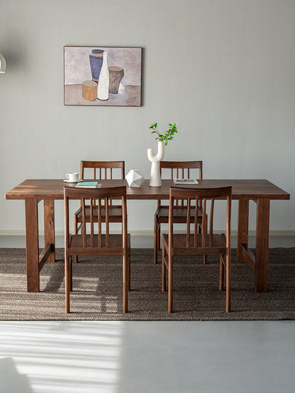 Mazonvintage-Fortify Rectangle Black Walnut Wood Table with H-Shape Legs