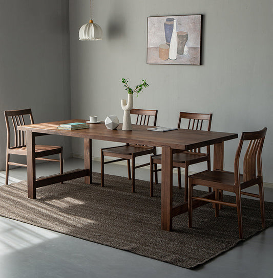 Mazonvintage-Fortify Rectangle Black Walnut Wood Table with H-Shape Legs