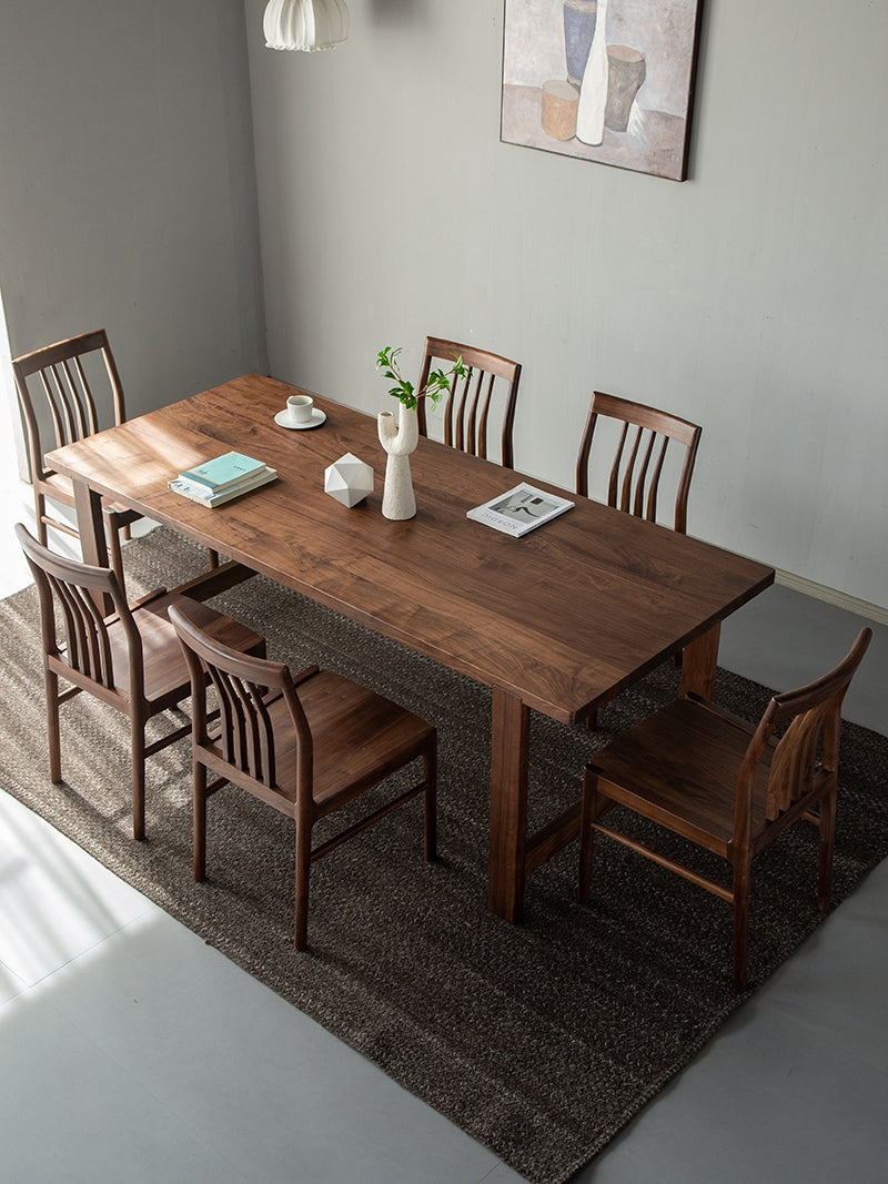 Mazonvintage-Fortify Rectangle Black Walnut Wood Table with H-Shape Legs