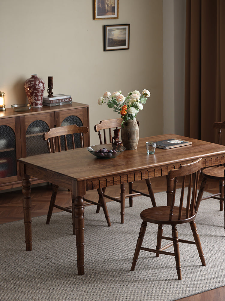 Mazonvintage-Bliss Farmhouse Solid Walnut Wood Dining Table