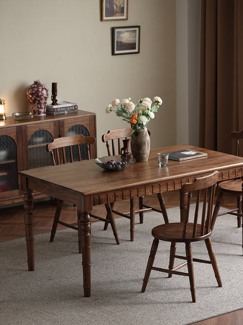 Mazonvintage-Bliss Farmhouse Solid Walnut Wood Dining Table