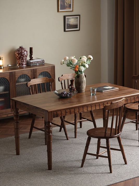 Mazonvintage-Bliss Farmhouse Solid Walnut Wood Dining Table