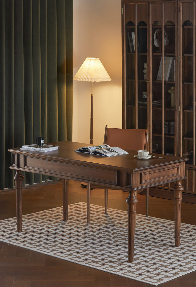 Mazonvintage-Citrine American Black Walnut Wood Desk with Turned Legs