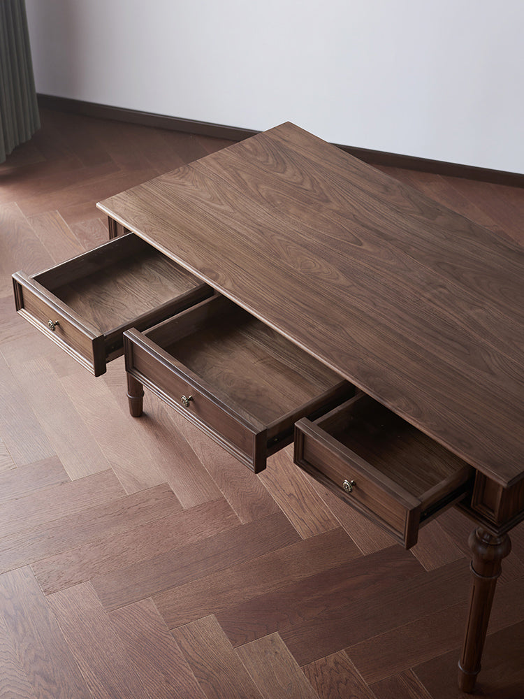 Mazonvintage-Citrine American Black Walnut Wood Desk with Turned Legs