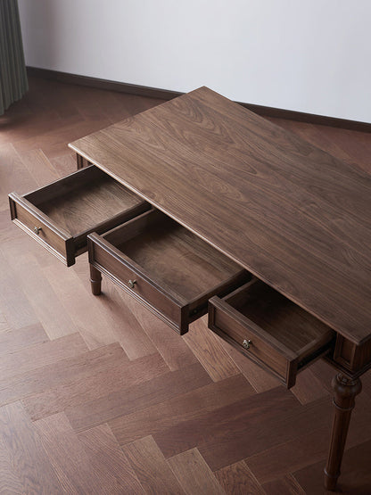 Mazonvintage-Citrine American Black Walnut Wood Desk with Turned Legs