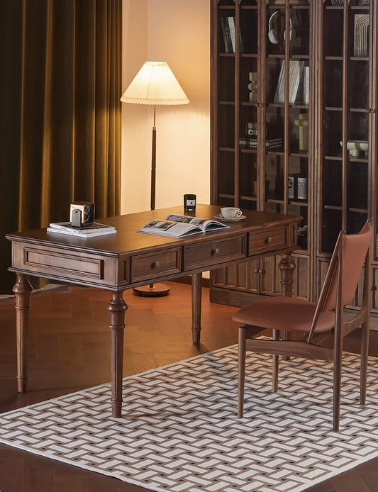Mazonvintage-Citrine American Black Walnut Wood Desk with Turned Legs