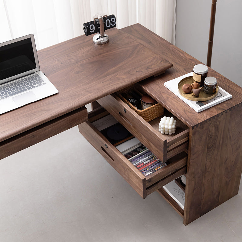 Mazonvintage-Space Optimizer L-Desk Solid Walnut Wood with Small Bookcase