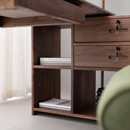 Mazonvintage-Space Optimizer L-Desk Solid Walnut Wood with Small Bookcase
