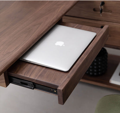 Mazonvintage-Space Optimizer L-Desk Solid Walnut Wood with Small Bookcase