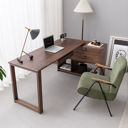 Mazonvintage-Space Optimizer L-Desk Solid Walnut Wood with Small Bookcase