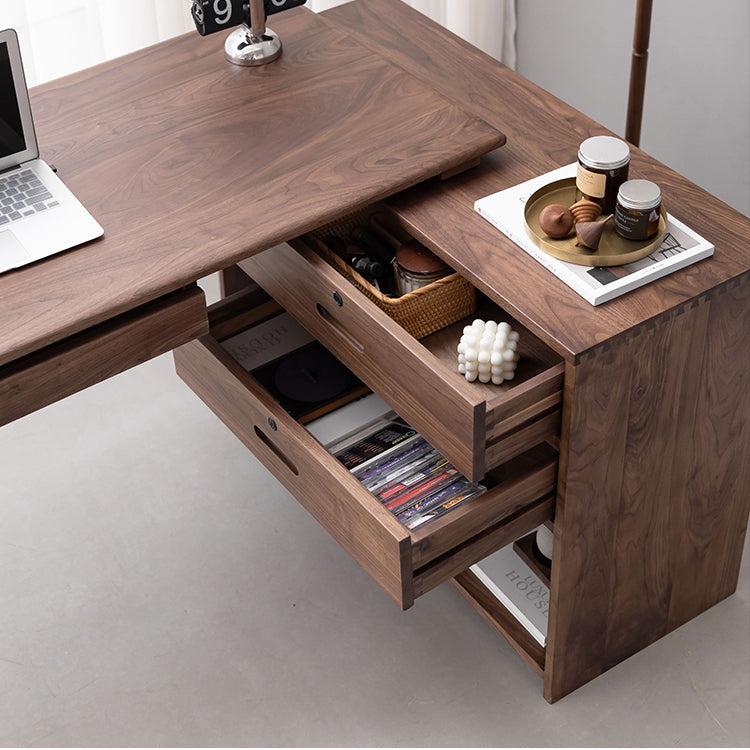 Mazonvintage-Space Optimizer L-Desk Solid Walnut Wood with Small Bookcase