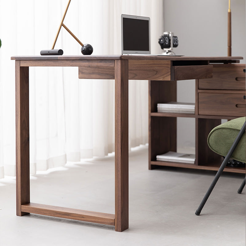 Mazonvintage-Space Optimizer L-Desk Solid Walnut Wood with Small Bookcase