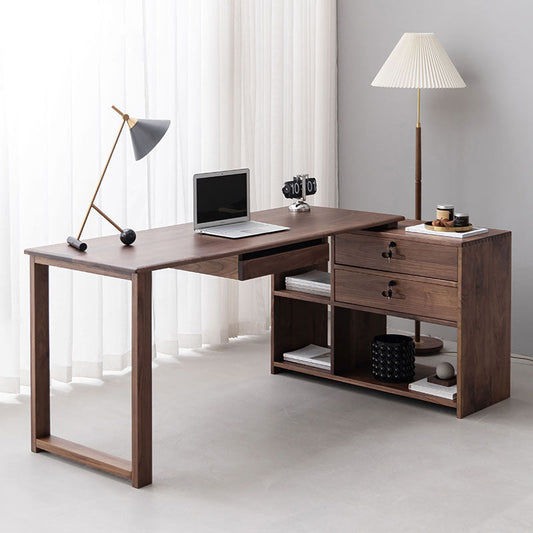Mazonvintage-Space Optimizer L-Desk Solid Walnut Wood with Small Bookcase