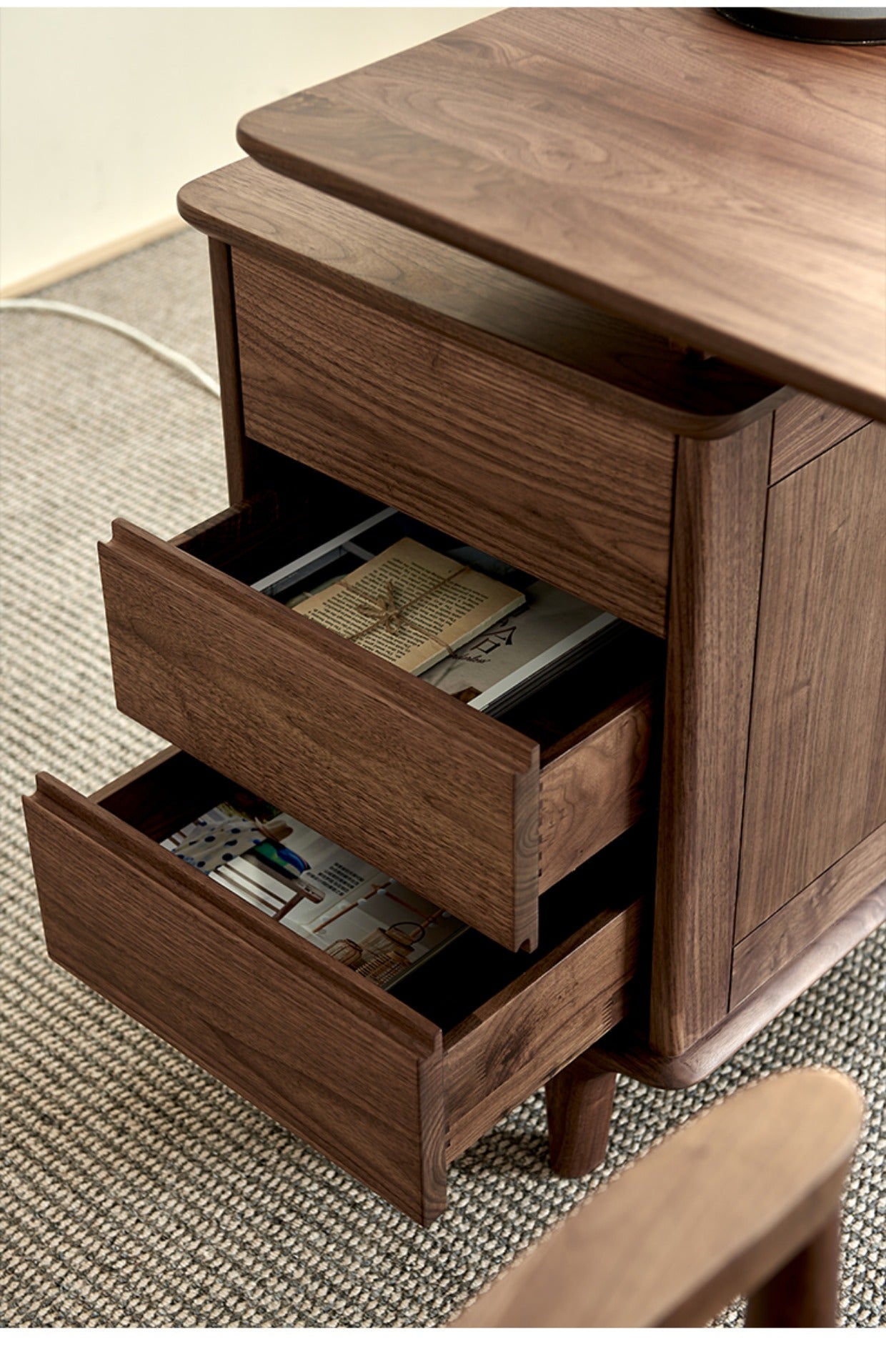 Mazonvintage-Luminous Contemporary Walnut Wood Desk with Small Drawers
