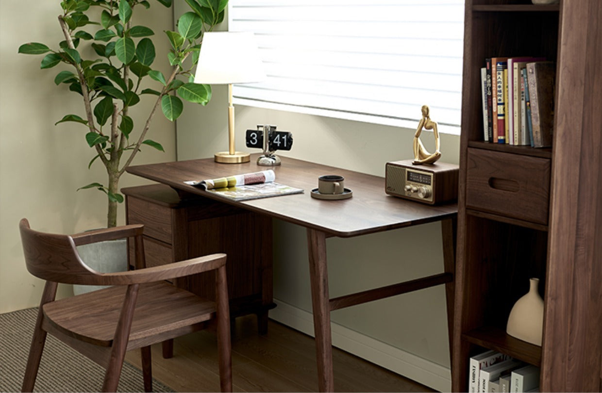 Mazonvintage-Luminous Contemporary Walnut Wood Desk with Small Drawers