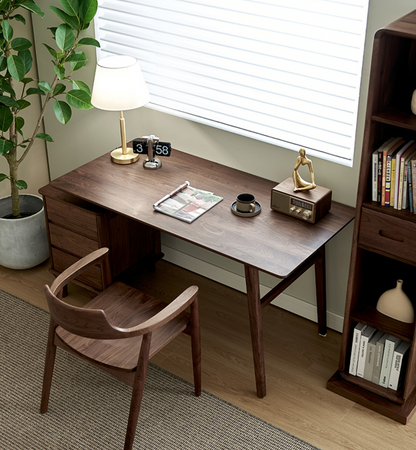 Mazonvintage-Luminous Contemporary Walnut Wood Desk with Small Drawers