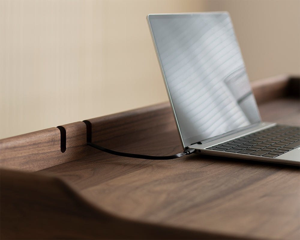 Mazonvintage-Minimalist Nook Workstation Black Walnut Wood Desk