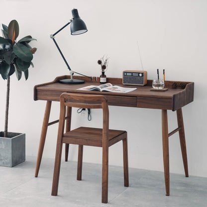 Mazonvintage-Minimalist Nook Workstation Black Walnut Wood Desk