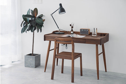 Mazonvintage-Minimalist Nook Workstation Black Walnut Wood Desk