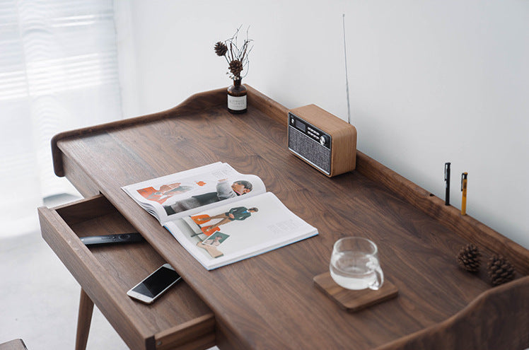 Mazonvintage-Minimalist Nook Workstation Black Walnut Wood Desk