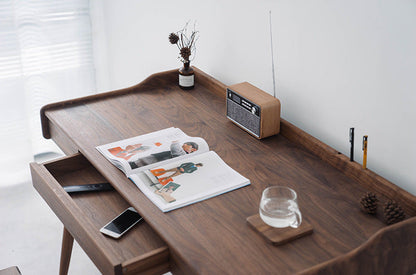 Mazonvintage-Minimalist Nook Workstation Black Walnut Wood Desk