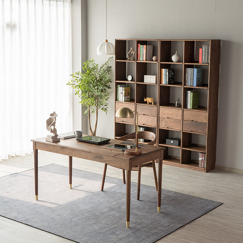 Mazonvintage-Future Walnut Wood Glass Surface Drawer Desk