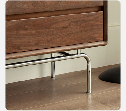 Mazonvintage-Contemporary Walnut Wood TV Stand with Silver Legs