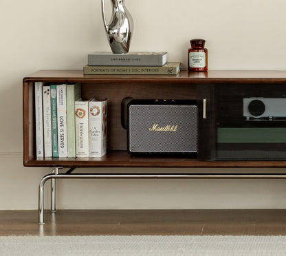 Mazonvintage-Contemporary Walnut Wood TV Stand with Silver Legs