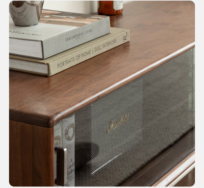 Mazonvintage-Contemporary Walnut Wood TV Stand with Silver Legs