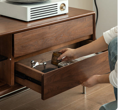 Mazonvintage-Contemporary Walnut Wood TV Stand with Silver Legs