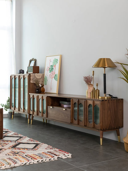 Mazonvintage-Artisan Crafted Rome Arch Door Walnut Wood TV Console