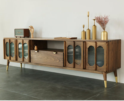 Mazonvintage-Artisan Crafted Rome Arch Door Walnut Wood TV Console