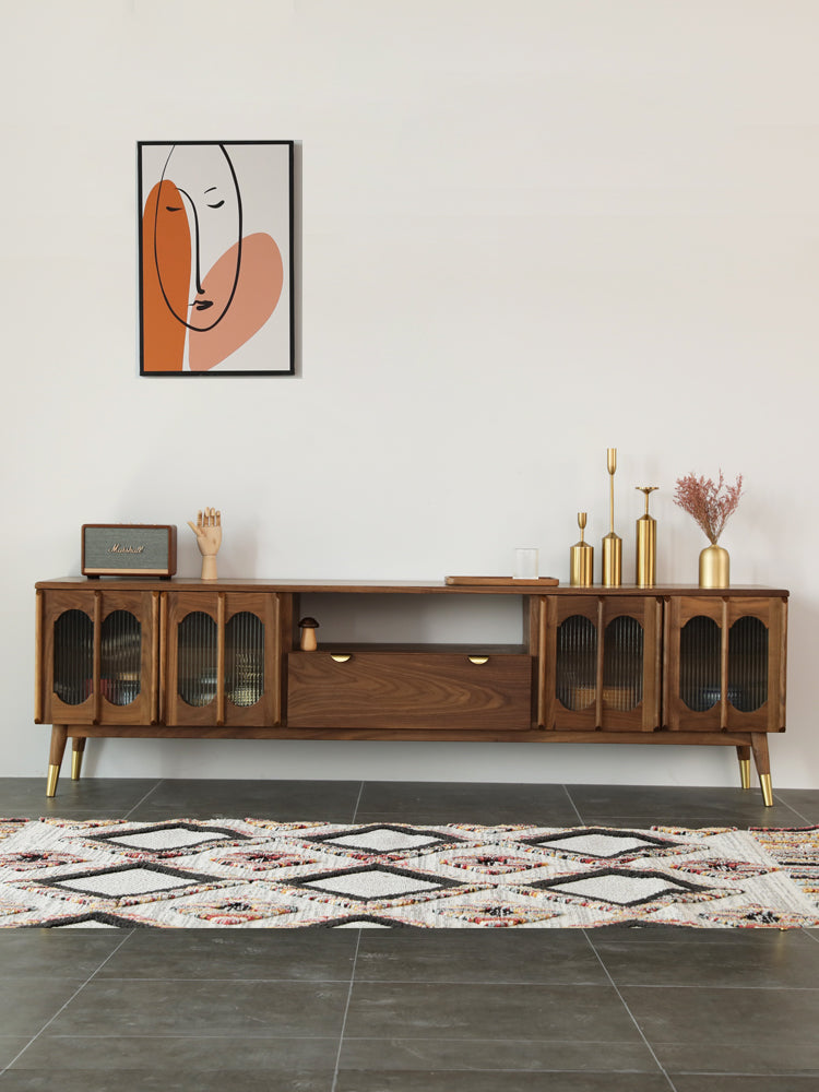 Mazonvintage-Artisan Crafted Rome Arch Door Walnut Wood TV Console