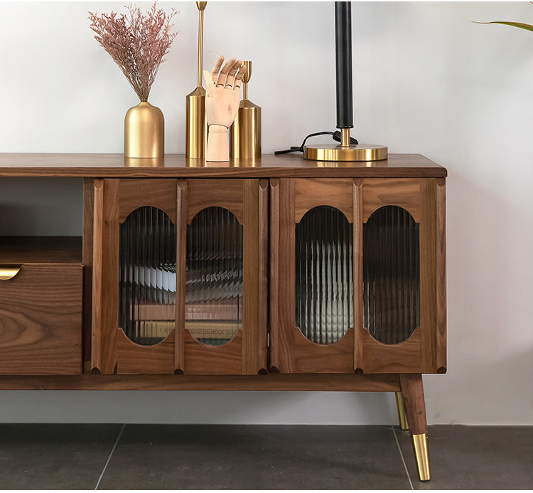 Mazonvintage-Artisan Crafted Rome Arch Door Walnut Wood TV Console