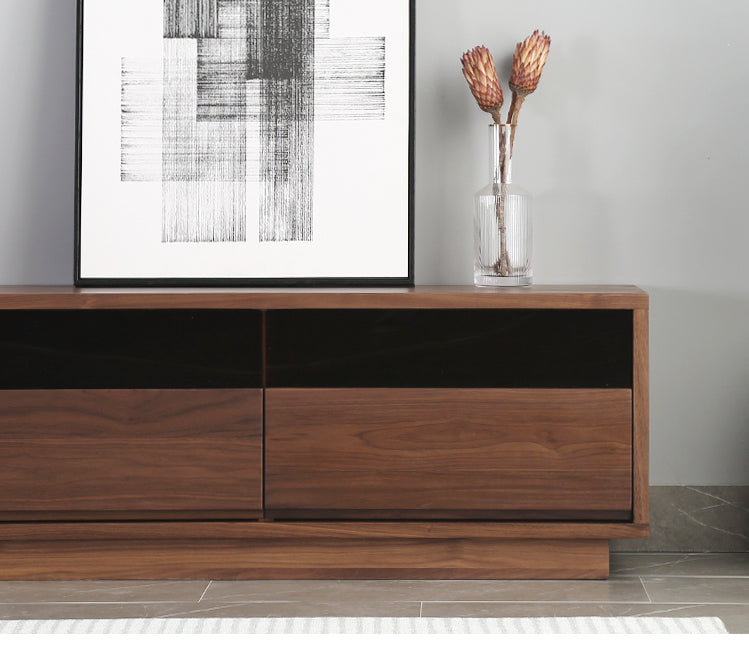Mazonvintage-Elegant Glass Top with Drawers Walnut Wood TV Stand