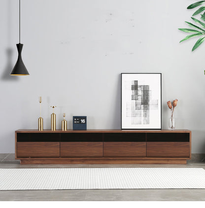 Mazonvintage-Elegant Glass Top with Drawers Walnut Wood TV Stand