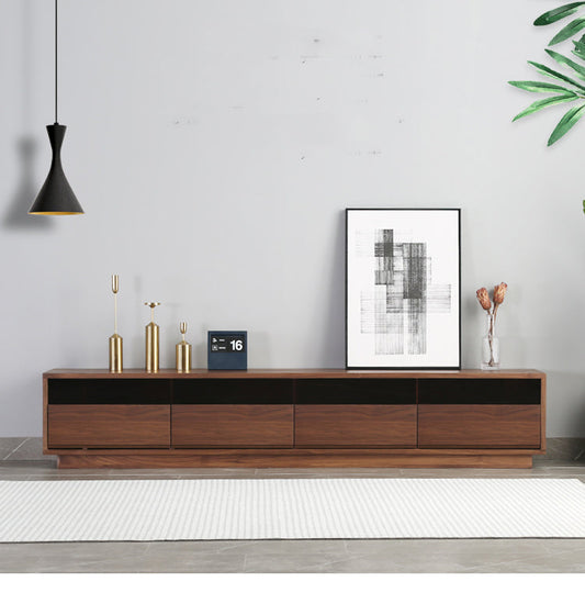 Mazonvintage-Elegant Glass Top with Drawers Walnut Wood TV Stand