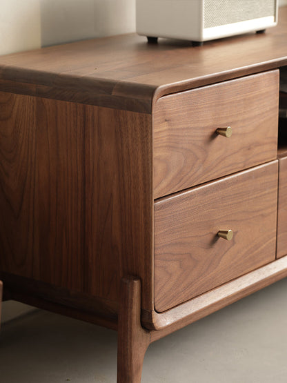 Mazonvintage-Venture Round Edge Walnut Wood TV Stand with T-Leg