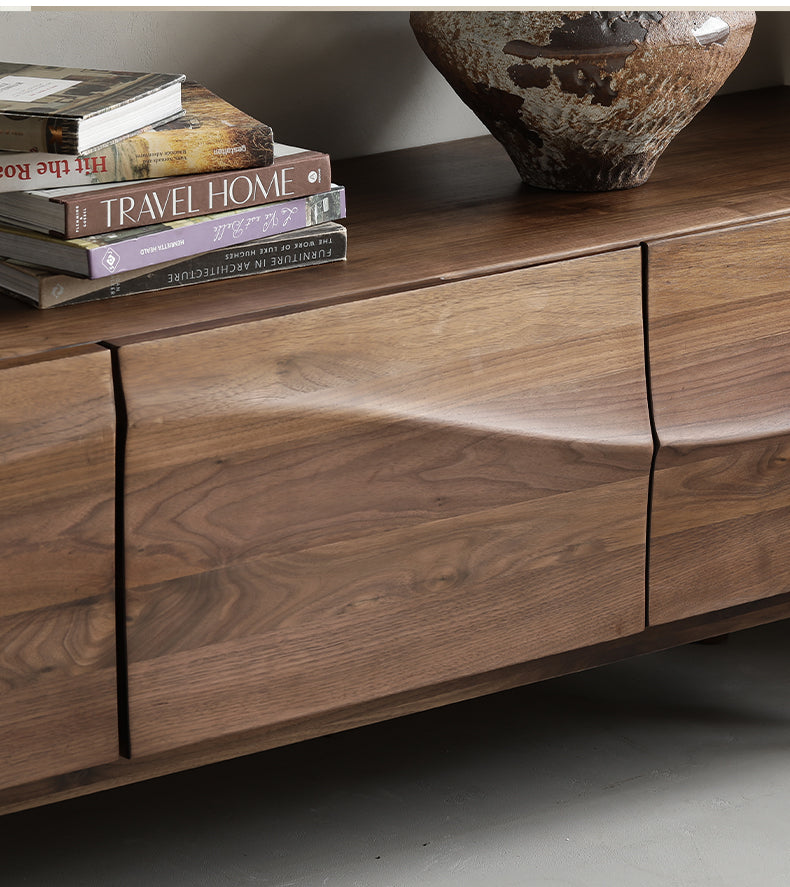 Mazonvintage-Align Wave Design Solid Black Walnut Wood TV Stand