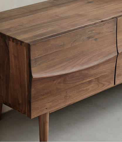 Mazonvintage-Align Wave Design Solid Black Walnut Wood TV Stand