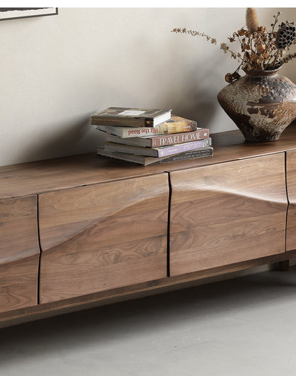 Mazonvintage-Align Wave Design Solid Black Walnut Wood TV Stand