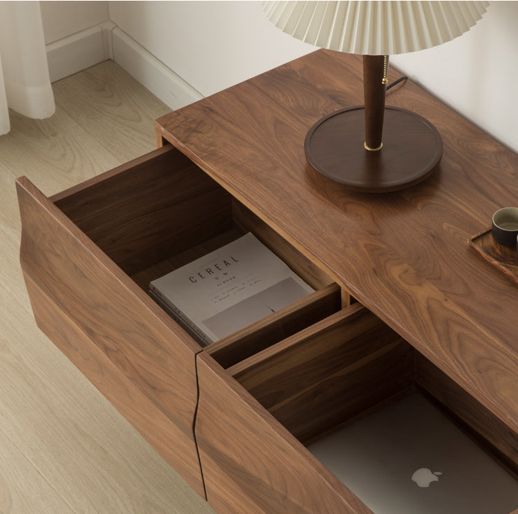 Mazonvintage-Sleek Gloss Black Walnut Wood TV Stand