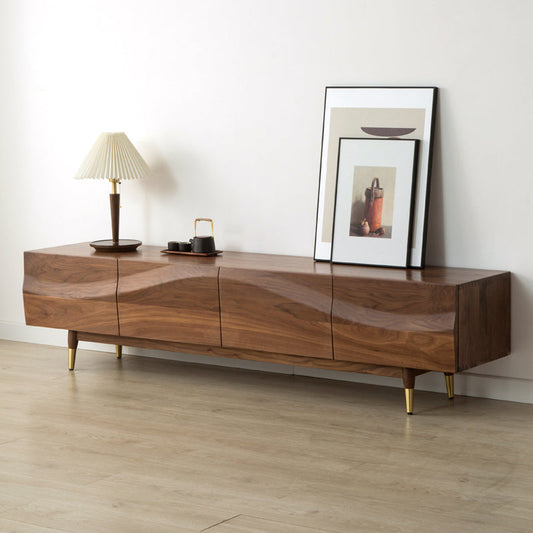 Mazonvintage-Sleek Gloss Black Walnut Wood TV Stand